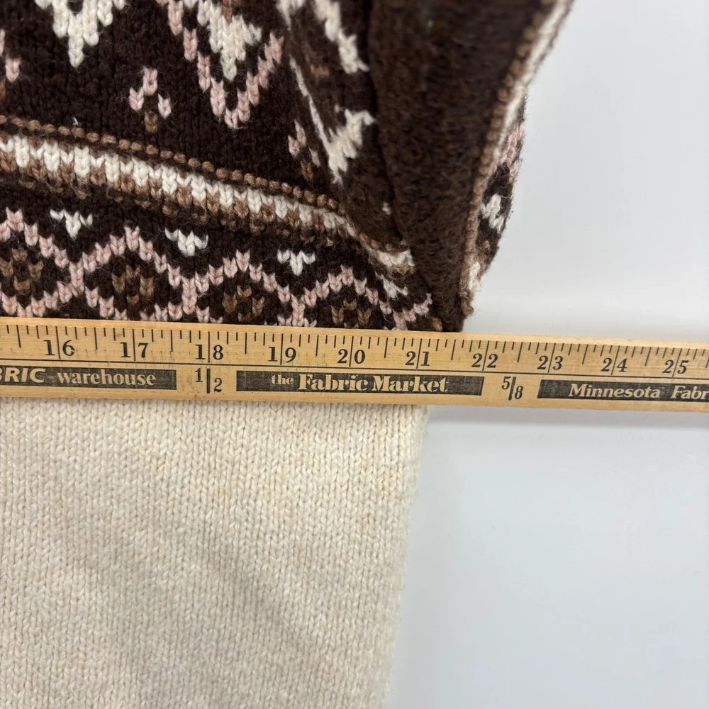 American Eagle Womens Fair Isle Crewneck Sweater Small Brown Cream Oversize Cozy